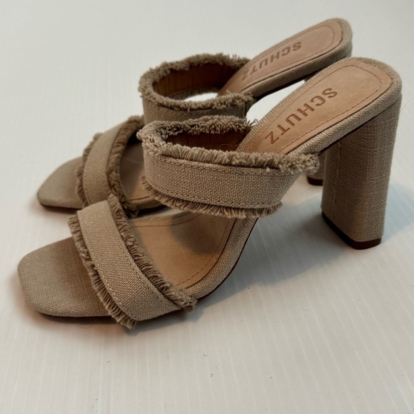 🆕 SCHUTZ Amely Beige Frayed Strap Heels NWT size 7 - Picture 5 of 16